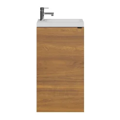 GoodHome Ensemble lave-mains l.45 cm meuble à poser Imandra décor noyer + plan vasque résine blanc* Lave-Mains|Meuble De Salle De Bains Faible Profondeur