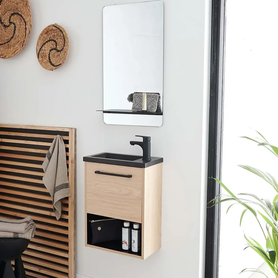 Mob-In Ensemble lave-mains NIKA avec niche, robinet et miroir tablette