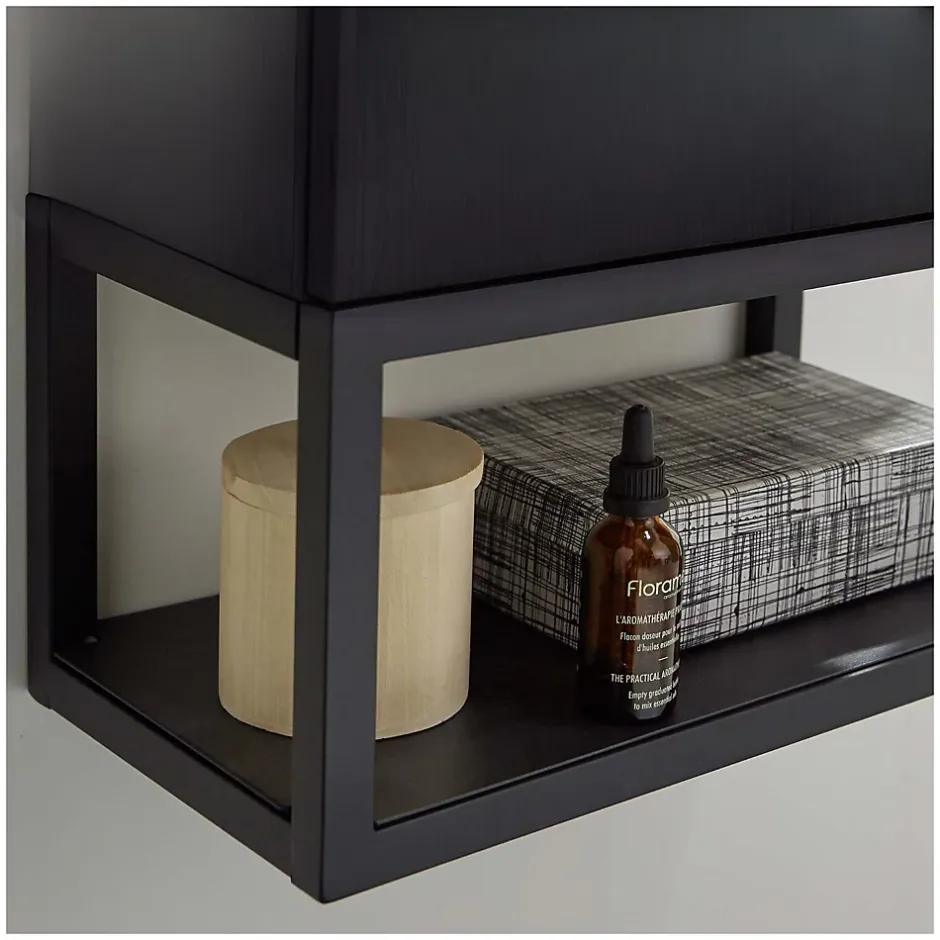 Mob-In Ensemble lave-mains NOVA métal et bois avec robinet noir et miroir ovale* Lave-Mains