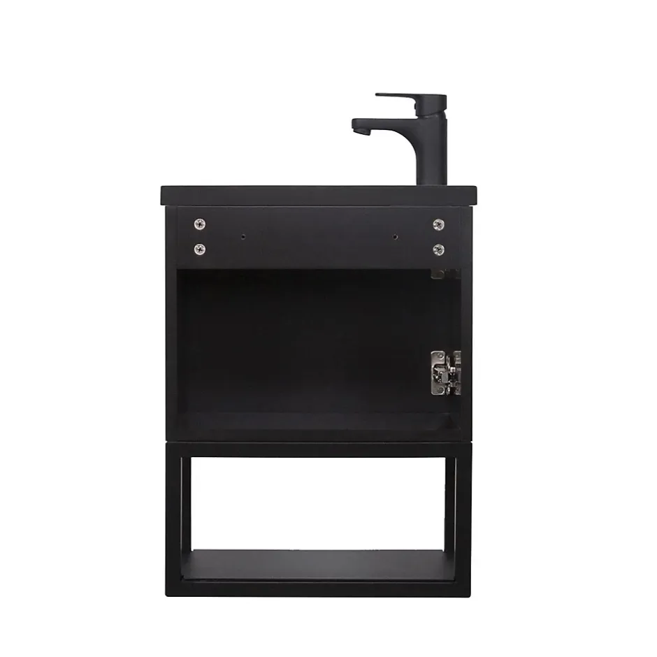 Mob-In Ensemble lave-mains NOVA métal et bois avec robinet noir et miroir ovale* Lave-Mains