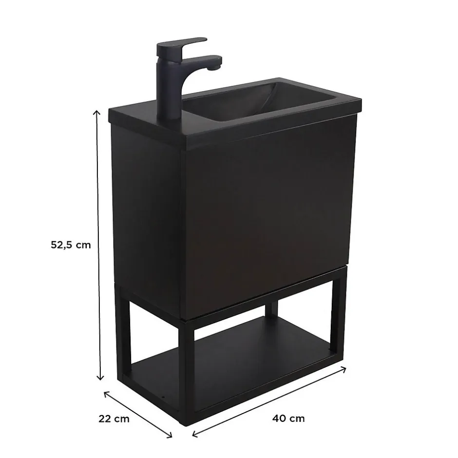 Mob-In Ensemble lave-mains NOVA suspendu métal et bois avec robinet noir* Lave-Mains