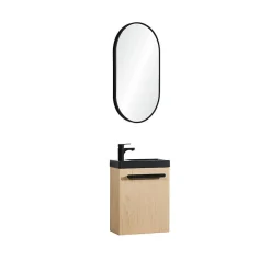 Mob-In Ensemble lave-mains suspendu NEVADA avec robinet noir et miroir ovale