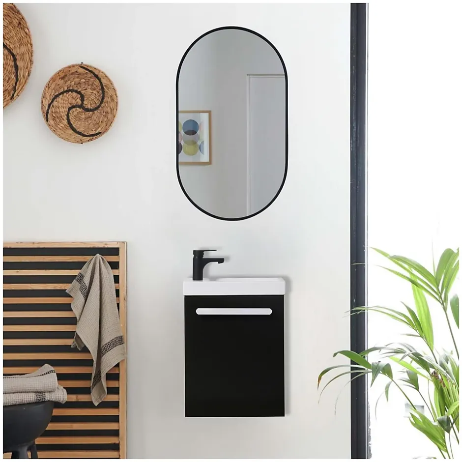 Mob-In Ensemble lave-mains suspendu NEVADA avec robinet noir et miroir ovale* Lave-Mains