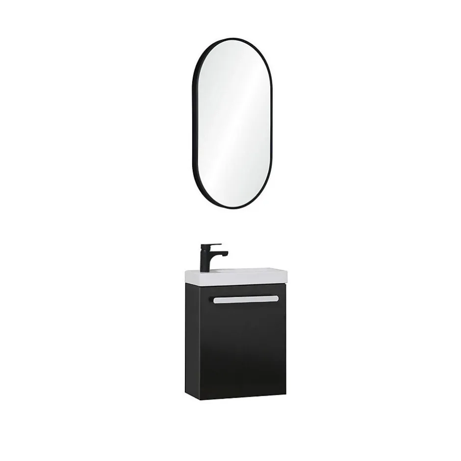 Mob-In Ensemble lave-mains suspendu NEVADA avec robinet noir et miroir ovale* Lave-Mains