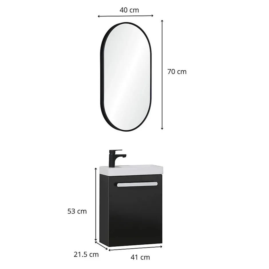 Mob-In Ensemble lave-mains suspendu NEVADA avec robinet noir et miroir ovale* Lave-Mains