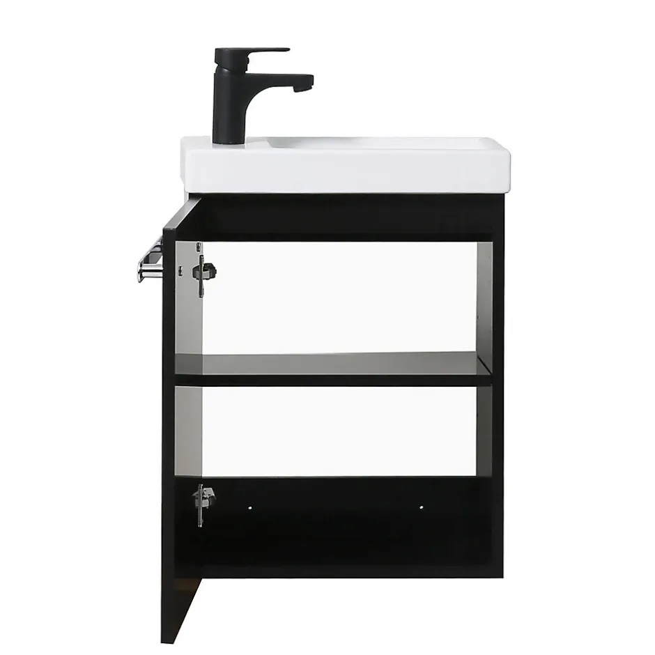 Mob-In Ensemble lave-mains suspendu NEVADA avec robinet noir et miroir ovale* Lave-Mains