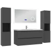 AICA Sanitaire Ensemble meuble 100 cm anthracite avec 2 tiroirs, lavabo céramique + Miroir Bluetooth tricolore + 2 colonnes hautes, suspendu