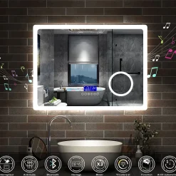 AICA Sanitaire Ensemble meuble 80 cm anthracite avec 2 tiroirs, lavabo céramique + Miroir Bluetooth tricolore + 2 colonnes hautes, suspendu
