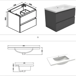 AICA Sanitaire Ensemble meuble 80 cm anthracite avec 2 tiroirs, lavabo céramique + Miroir Bluetooth tricolore + 2 colonnes hautes, suspendu