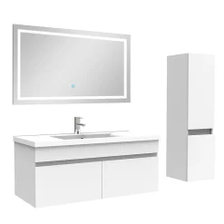 AICA Sanitaire Ensemble meuble + vasque + miroir lumineux + colonne 100cm meuble salle de bain Blanc* Ensemble Meuble De Salle De Bains