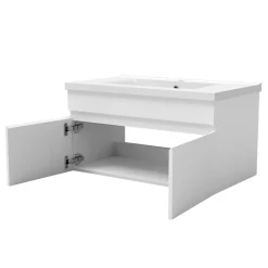 AICA Sanitaire Ensemble meuble + vasque + miroir lumineux + colonne 80cm meuble salle de bain Blanc