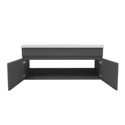 AICA Sanitaire Ensemble meuble + vasque + miroir lumineux + colonne 100cm meuble salle de bain Anthracite* Ensemble Meuble De Salle De Bains