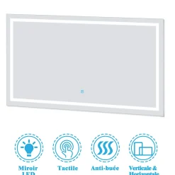 AICA Sanitaire Ensemble meuble + vasque + miroir lumineux + colonne 100cm meuble salle de bain Anthracite* Ensemble Meuble De Salle De Bains