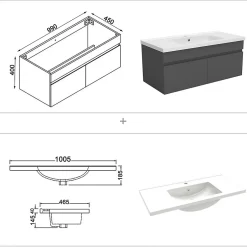 AICA Sanitaire Ensemble meuble + vasque + miroir lumineux + colonne 100cm meuble salle de bain Anthracite* Ensemble Meuble De Salle De Bains