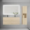AICA Sanitaire Ensemble meuble 2 vasque L.120cm 4 tiroirs + lavabo + LED miroir + colonne,chêne design