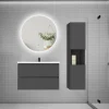 AICA Sanitaire Ensemble meuble anthracite et vasque L.80cm 2 tiroirs + colonne haut + lavabo + miroir 60x60cm-suspendu