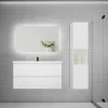 AICA Sanitaire Ensemble meuble blanc et vasque L.100cm 2 tiroirs + colonne haut + lavabo + miroir 80x60cm-suspendu* Ensemble Meuble De Salle De Bains