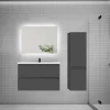 AICA Sanitaire Ensemble meuble de salle de bain et lavabo anthracite (L.80cm) 2 tiroirs + meuble haut + lavabo + miroir LED* Ensemble Meuble De Salle De Bains
