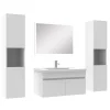 AICA Sanitaire Ensemble meuble de salle de bain 80cm simple vasque + colonne de rangement + miroir lumineux Blanc* Ensemble Meuble De Salle De Bains