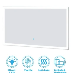 AICA Sanitaire Ensemble meuble de salle de bain 80cm simple vasque + colonne de rangement + miroir lumineux Blanc* Ensemble Meuble De Salle De Bains