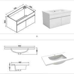 AICA Sanitaire Ensemble meuble de salle de bain 80cm simple vasque + colonne de rangement + miroir lumineux Blanc* Ensemble Meuble De Salle De Bains