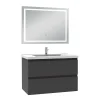 AICA Sanitaire Ensemble meuble de salle de bain avec tiroirs 80cm, vasque céramique et LED miroir, anthracite