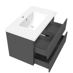 AICA Sanitaire Ensemble meuble de salle de bain avec tiroirs 80cm, vasque céramique et LED miroir, anthracite