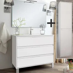 Cosyneo Ensemble meuble de salle de bain 80cm simple vasque + colonne de rangement TIRIS - blanc