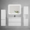 AICA Sanitaire Ensemble meuble de salle de bains 80cm, simple vasque et colonne et LED miroir,blanc