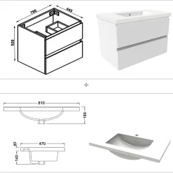 AICA Sanitaire Ensemble meuble de salle de bains 80cm, simple vasque et colonne et LED miroir,blanc