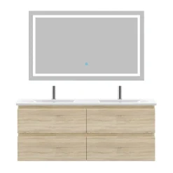 AICA Sanitaire Ensemble meuble de salle de bain 120cm, vasque céramique et LED miroir, chêne* Ensemble Meuble De Salle De Bains