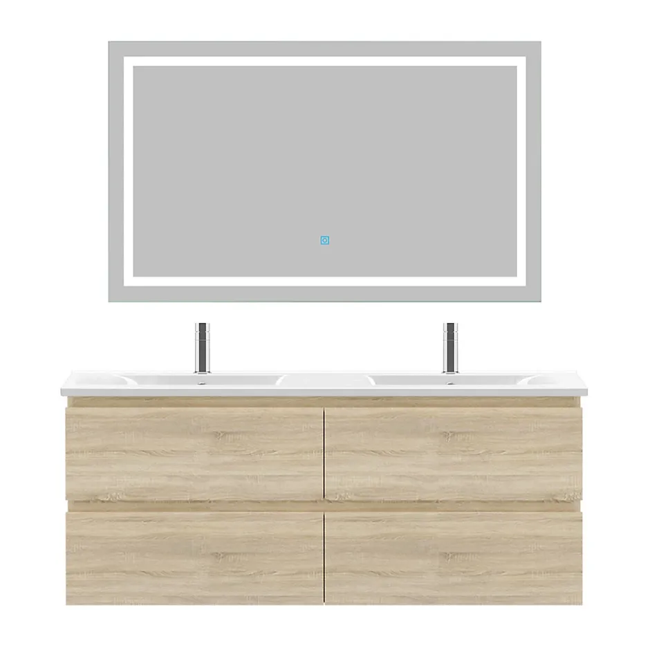 AICA Sanitaire Ensemble meuble de salle de bain 120cm, vasque céramique et LED miroir, chêne* Ensemble Meuble De Salle De Bains