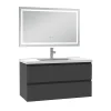 AICA Sanitaire Ensemble meuble de salle de bain avec tiroirs 100cm, vasque céramique et LED miroir, anthracite* Ensemble Meuble De Salle De Bains