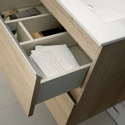 Cosyneo Ensemble meuble de salle de bain 100cm simple vasque + colonne de rangement PALMA - bambou (chêne clair)