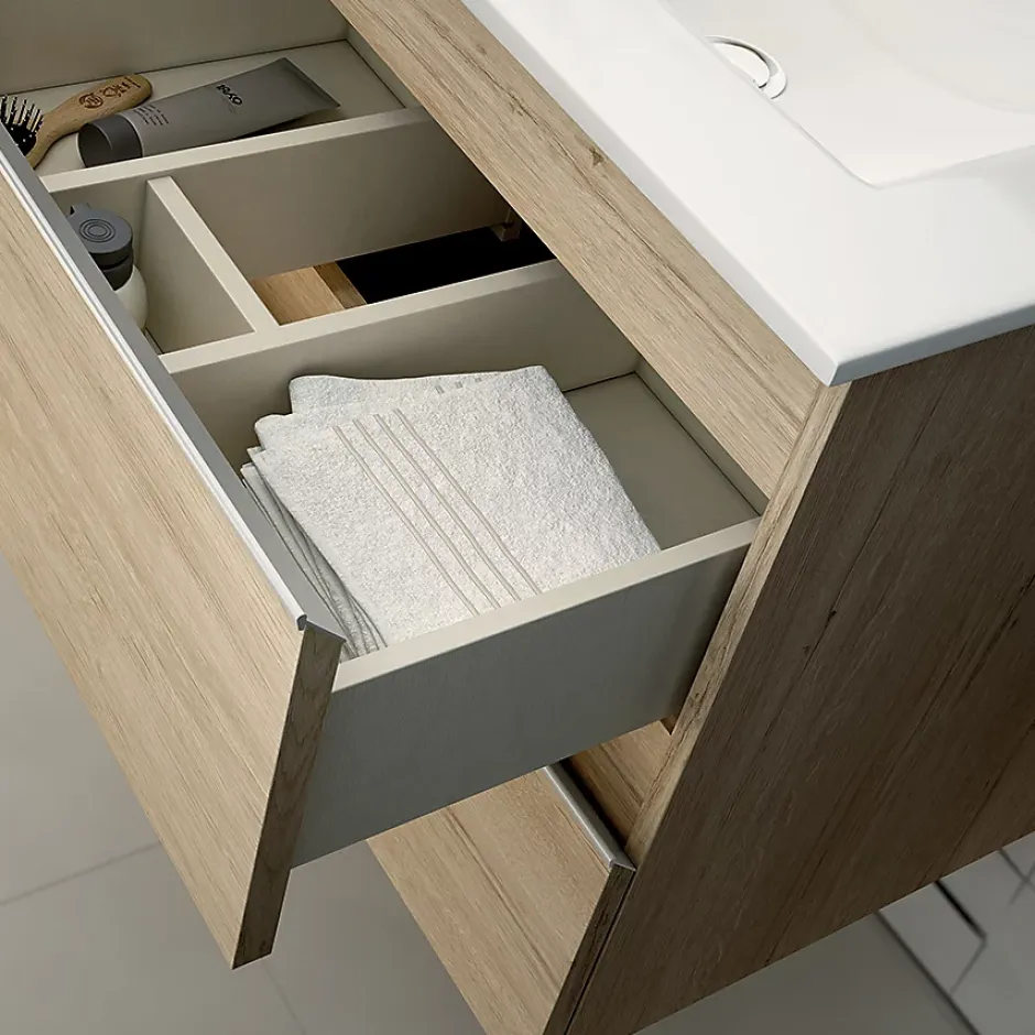 Cosyneo Ensemble meuble de salle de bain 100cm simple vasque + colonne de rangement PALMA - bambou (chêne clair)