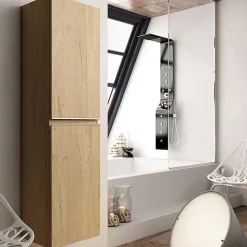 Cosyneo Ensemble meuble de salle de bain 100cm simple vasque + colonne de rangement PALMA - bambou (chêne clair)