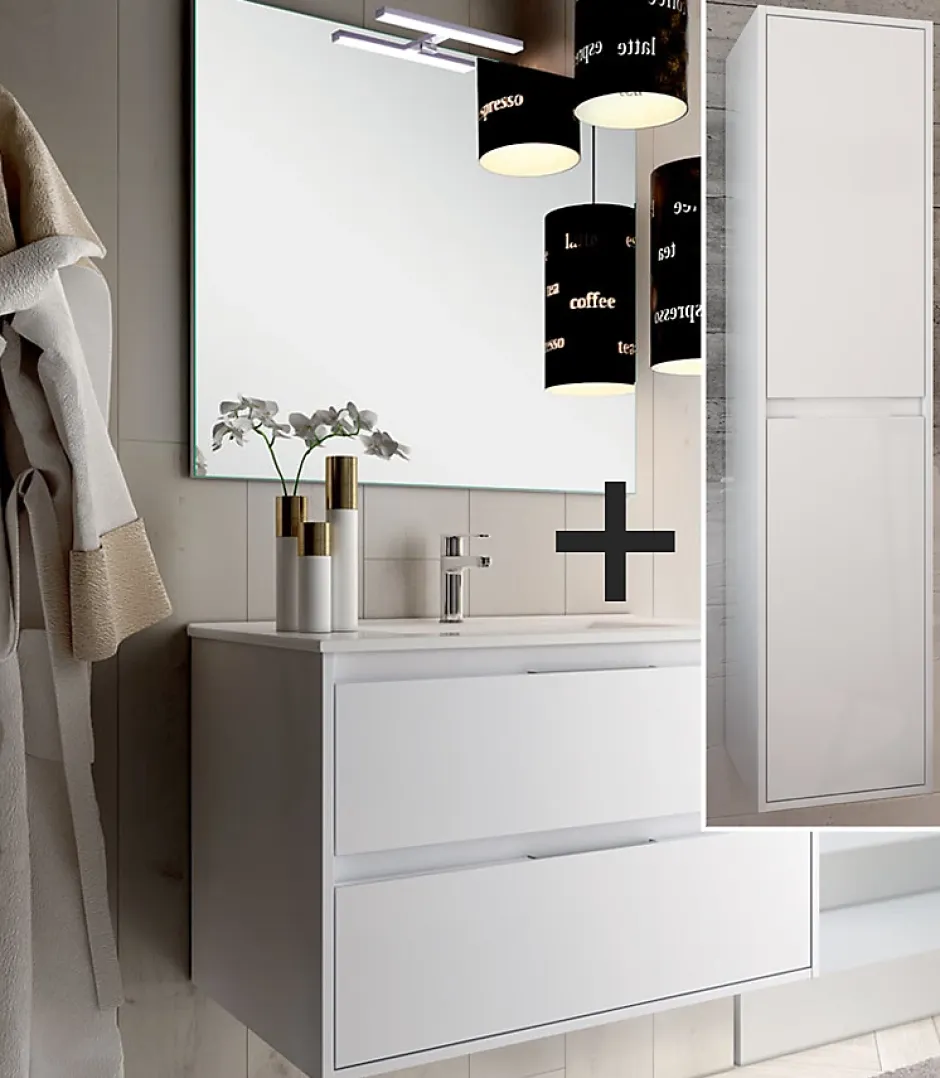 Cosyneo Ensemble meuble de salle de bain 80cm simple vasque + colonne de rangement IRIS - blanc