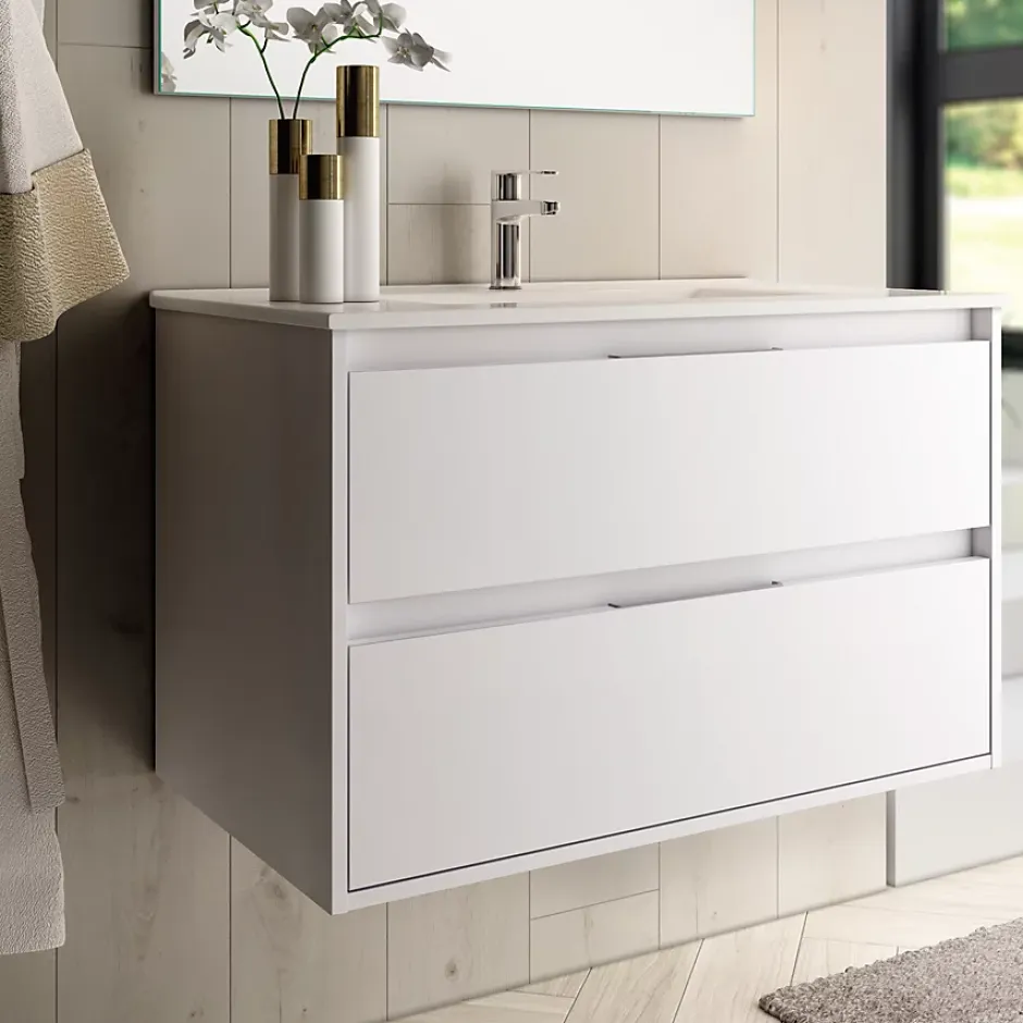 Cosyneo Ensemble meuble de salle de bain 80cm simple vasque + colonne de rangement IRIS - blanc