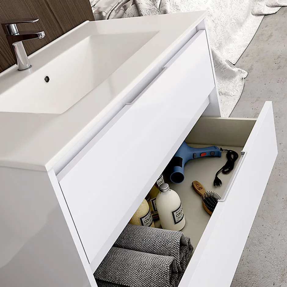 Cosyneo Ensemble meuble de salle de bain 80cm simple vasque + colonne de rangement IRIS - blanc