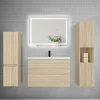 AICA Sanitaire Ensemble meuble de salle de bains 80cm, vasque et colonne et LED miroir,chêne