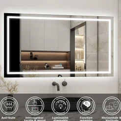 AICA Sanitaire Ensemble meuble de salle de bains 80cm, vasque et colonne et LED miroir,chêne