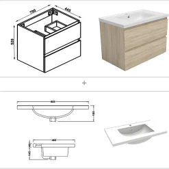 AICA Sanitaire Ensemble meuble de salle de bain avec tiroirs 80cm, vasque céramique et LED miroir, chêne* Ensemble Meuble De Salle De Bains