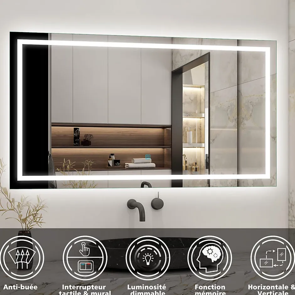 AICA Sanitaire Ensemble meuble de salle de bain avec tiroirs 80cm, vasque céramique et LED miroir, chêne* Ensemble Meuble De Salle De Bains