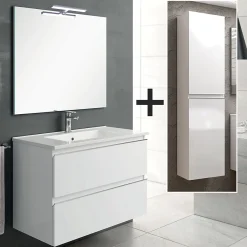 Cosyneo Ensemble meuble de salle de bain 80cm simple vasque + colonne de rangement - BALEA - blanc* Ensemble Meuble De Salle De Bains