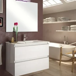 Cosyneo Ensemble meuble de salle de bain 80cm simple vasque + colonne de rangement - BALEA - blanc* Ensemble Meuble De Salle De Bains