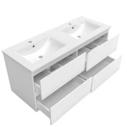 AICA Sanitaire Ensemble meuble de salle de bain 120cm, vasque céramique et LED miroir mural, blanc* Ensemble Meuble De Salle De Bains