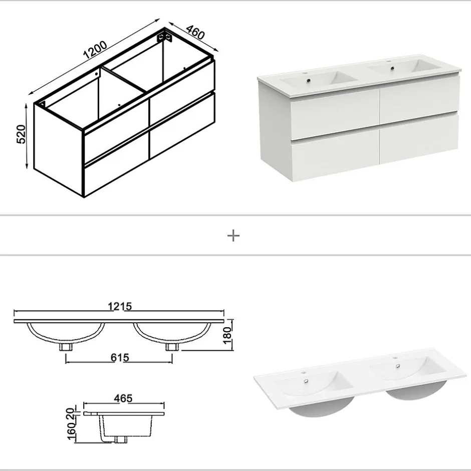 AICA Sanitaire Ensemble meuble de salle de bain 120cm, vasque céramique et LED miroir mural, blanc* Ensemble Meuble De Salle De Bains
