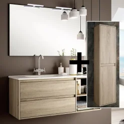 Cosyneo Ensemble meuble de salle de bain 120cm vasque déportée + colonne de rangement OLYMPE - cambrian (chêne)* Ensemble Meuble De Salle De Bains