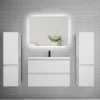 AICA Sanitaire Ensemble meuble de salle de bain et lavabo blanc (L.80cm) 2 tiroirs + meuble haut x2 + lavabo + miroir LED* Ensemble Meuble De Salle De Bains