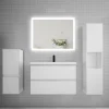 AICA Sanitaire Ensemble meuble de salle de bain 80cm, simple vasque + colonne + LED miroir rectangulaire,blanc